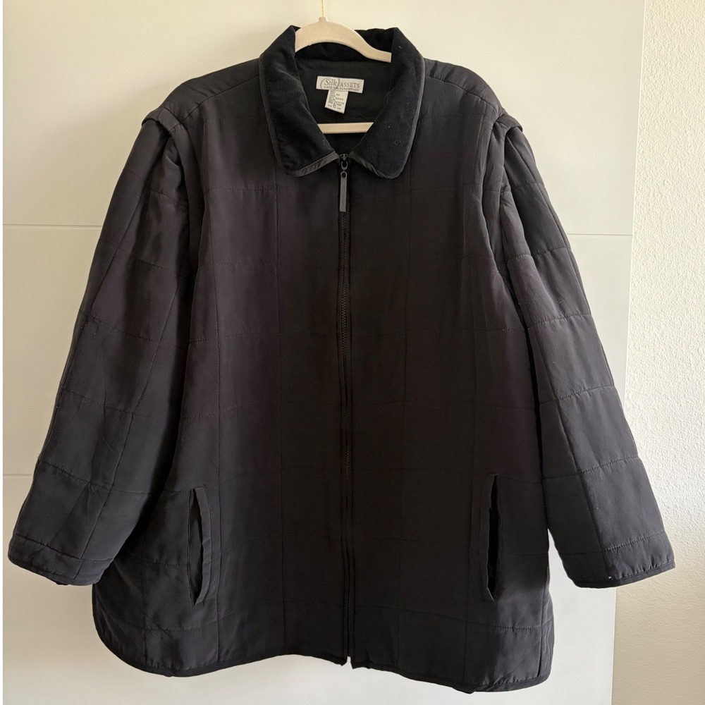 Diane Von Furstenberg Quilted Silk Jacket Convertible Zip Off Vest Black 3X